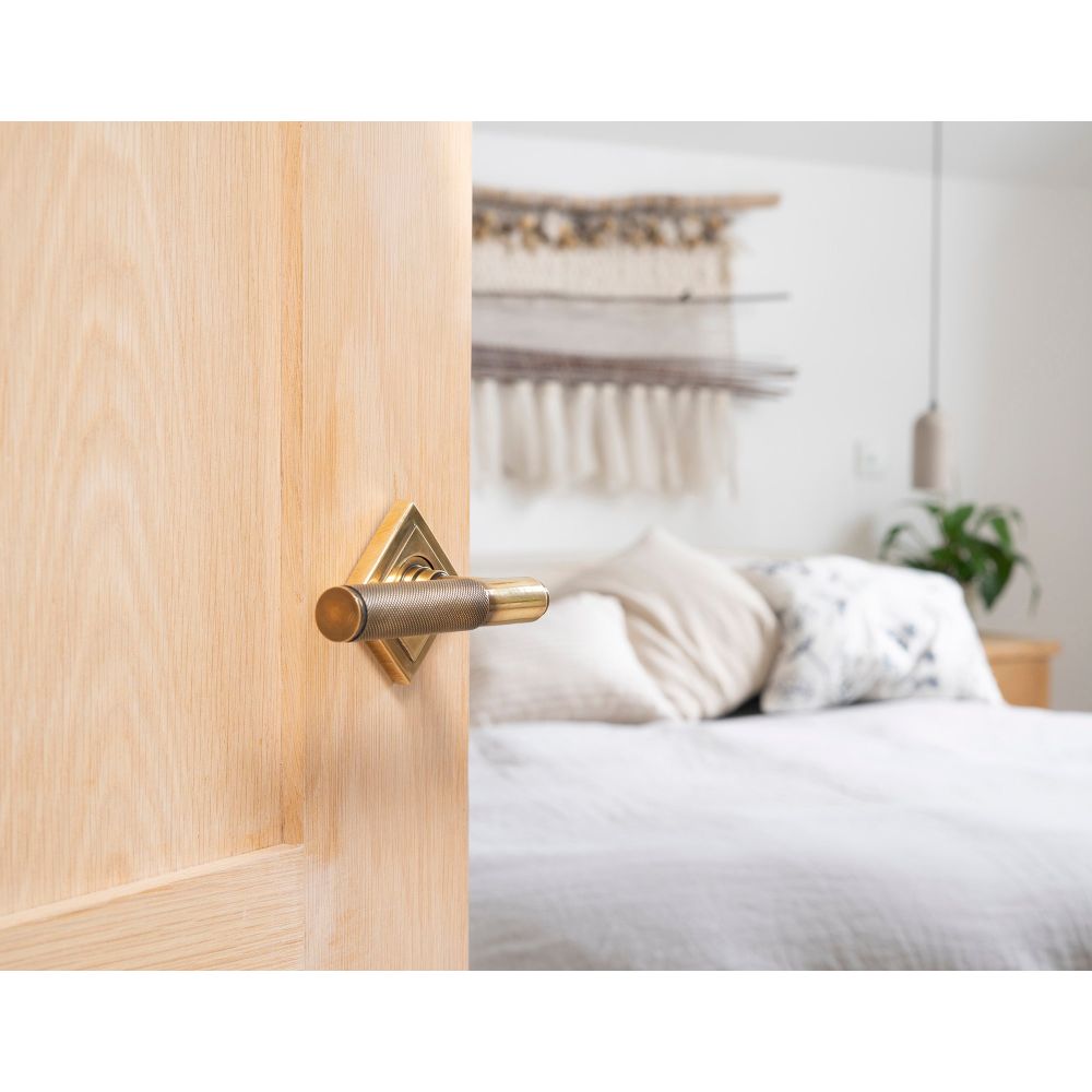 From The Anvil - Aged Brass Brompton Lever on Rose Set (Square) | Sku. 45662 | Trade Door Handles.
