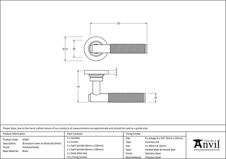 From The Anvil - Polished Nickel Brompton Lever on Rose Set (Plain) | Sku. 45667 | Trade Door Handles.