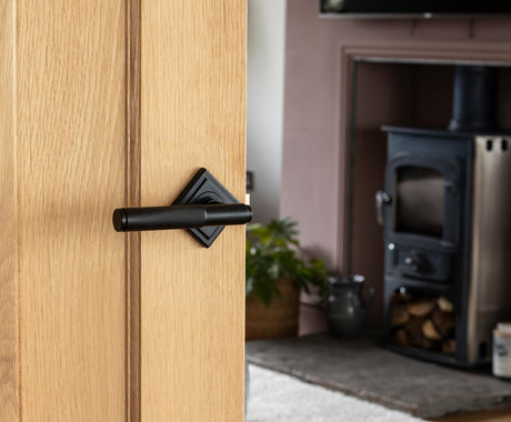 From The Anvil - Matt Black Brompton Lever on Rose Set (Square) | Sku. 45678 | Trade Door Handles.