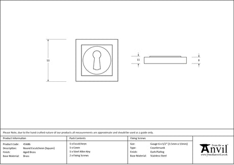 From The Anvil - Aged Brass Round Escutcheon (Square) | Sku. 45686 | Trade Door Handles.