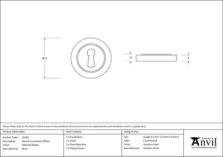 From The Anvil - Polished Nickel Round Escutcheon (Plain) | Sku. 45691 | Trade Door Handles.