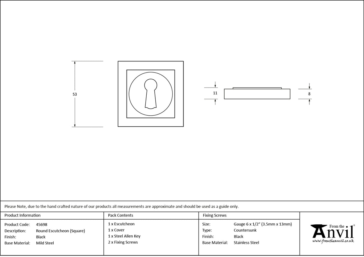 From The Anvil - Black Round Escutcheon (Square) | Sku. 45698 | Trade Door Handles.