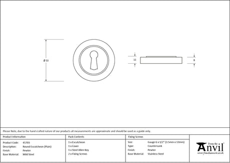From The Anvil - Pewter Round Escutcheon (Plain) | Sku. 45703 | Trade Door Handles.