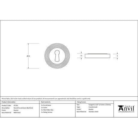 From The Anvil - Pewter Round Escutcheon (Beehive) | Sku. 45705 | Trade Door Handles.