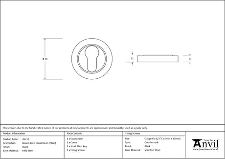 From The Anvil - Black Round Euro Escutcheon (Plain) | Sku. 45719 | Trade Door Handles.