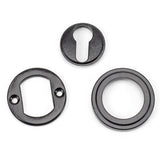 From The Anvil - Black Round Euro Escutcheon (Art Deco) | Sku. 45720 | Trade Door Handles.