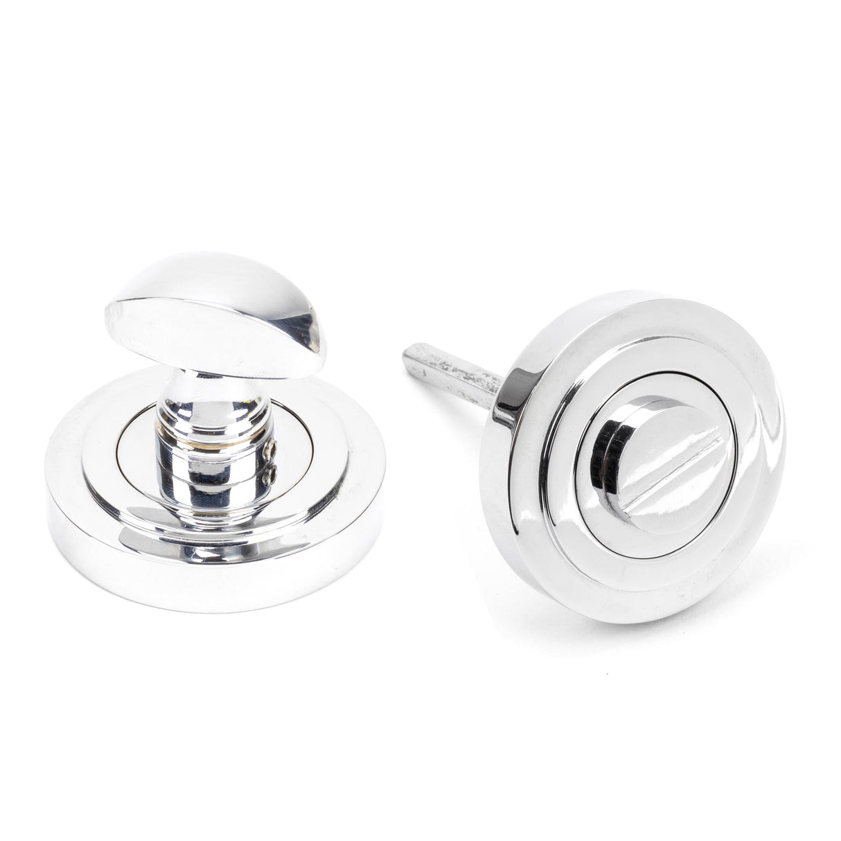 From The Anvil - Polished Chrome Round Thumbturn Set (Art Deco) | Sku. 45736 | Trade Door Handles.