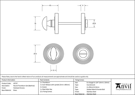 From The Anvil - Polished Chrome Round Thumbturn Set (Beehive) | Sku. 45737 | Trade Door Handles.