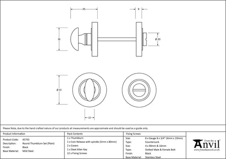 From The Anvil - Black Round Thumbturn Set (Plain) | Sku. 45743 | Trade Door Handles.