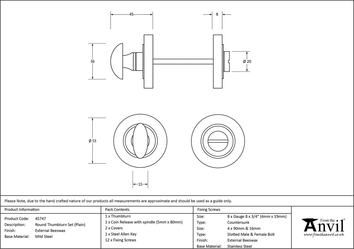 From The Anvil - External Beeswax Round Thumbturn Set (Plain) | Sku. 45747 | Trade Door Handles.