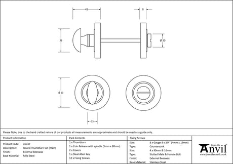 From The Anvil - External Beeswax Round Thumbturn Set (Plain) | Sku. 45747 | Trade Door Handles.