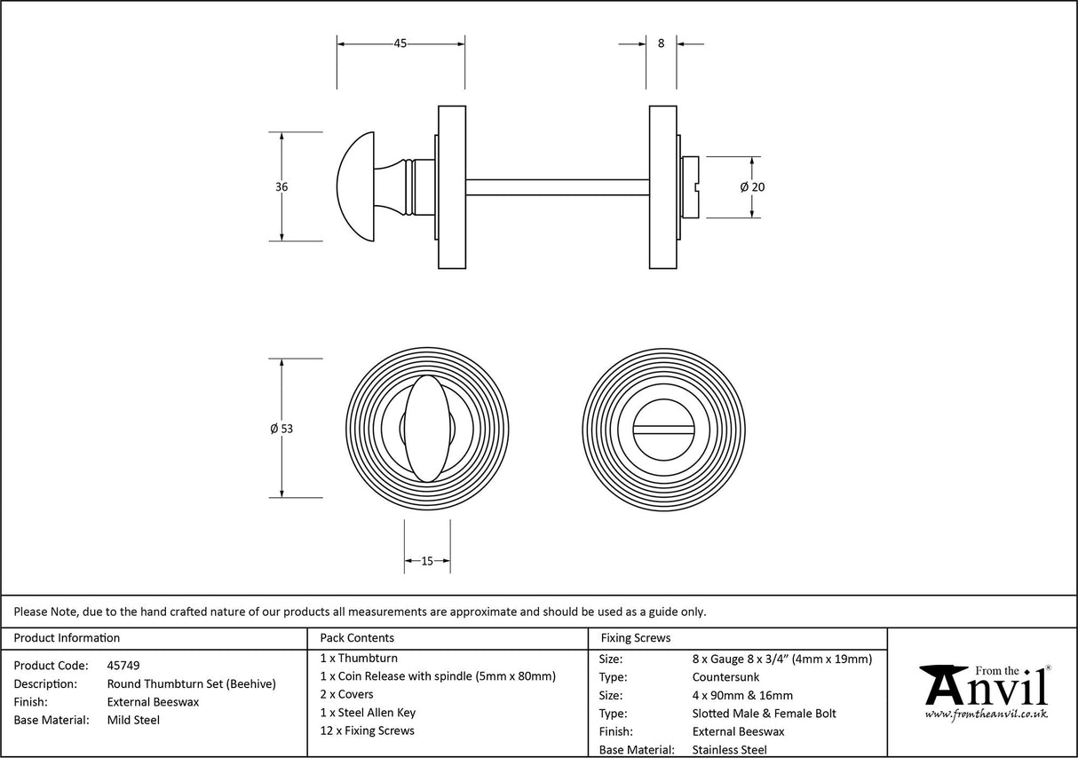 From The Anvil - External Beeswax Round Thumbturn Set (Beehive) | Sku. 45749 | Trade Door Handles.