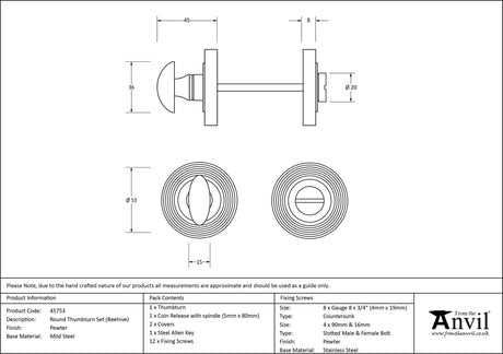 From The Anvil - Pewter Round Thumbturn Set (Beehive) | Sku. 45753 | Trade Door Handles.