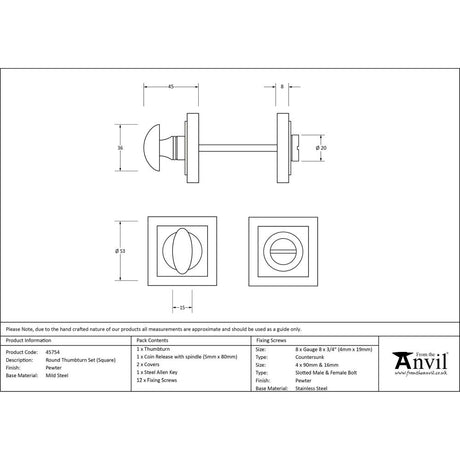 From The Anvil - Pewter Round Thumbturn Set (Square) | Sku. 45754 | Trade Door Handles.