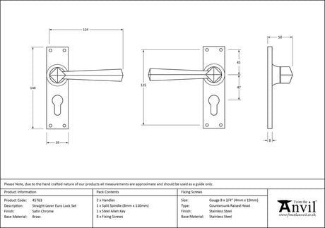 From The Anvil - Satin Chrome Straight Lever Euro Lock Set | Sku. 45763 | Trade Door Handles.