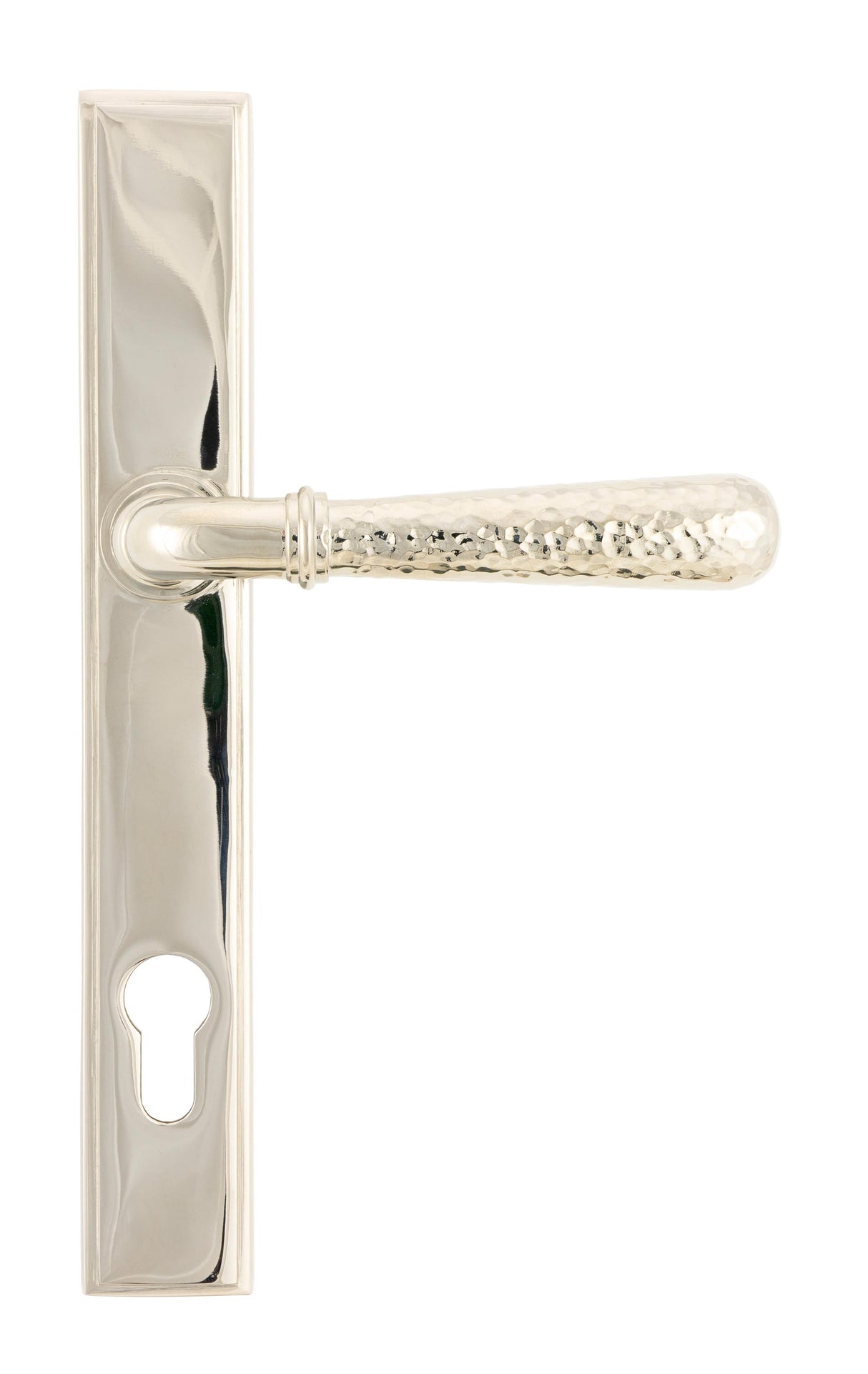 From The Anvil - Polished Nickel Hammered Newbury Slimline Espag. Lock Set | Sku. 45771 | Trade Door Handles.