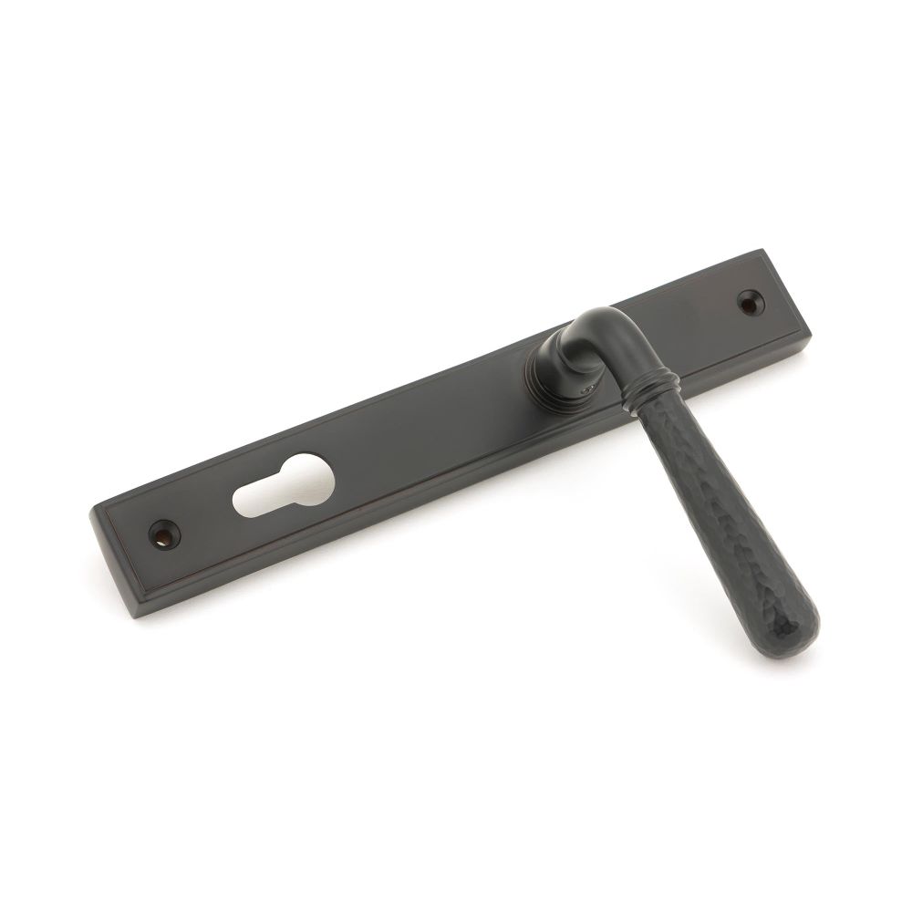 From The Anvil - Aged Bronze Hammered Newbury Slimline Espag. Lock Set | Sku. 45773 | Trade Door Handles.