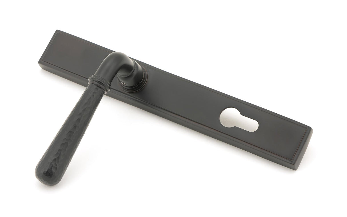 From The Anvil - Aged Bronze Hammered Newbury Slimline Espag. Lock Set | Sku. 45773 | Trade Door Handles.