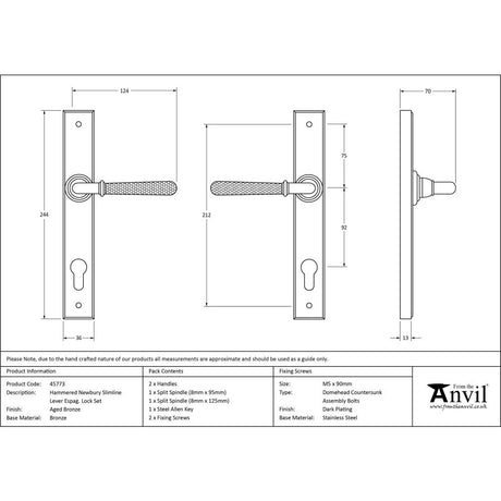 From The Anvil - Aged Bronze Hammered Newbury Slimline Espag. Lock Set | Sku. 45773 | Trade Door Handles.