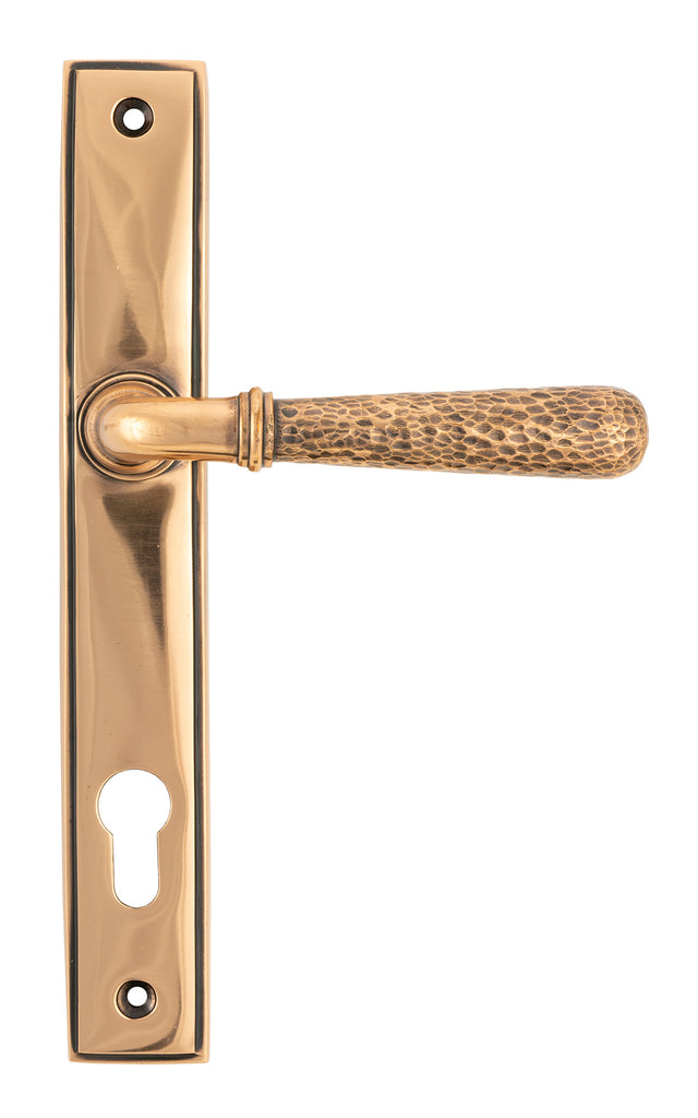 From The Anvil - Polished Bronze Hammered Newbury Slimline Espag. Lock Set | Sku. 45774 | Trade Door Handles.