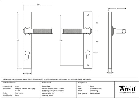 From The Anvil - Aged Bronze Brompton Slimline Lever Espag. Lock Set | Sku. 45775 | Trade Door Handles.