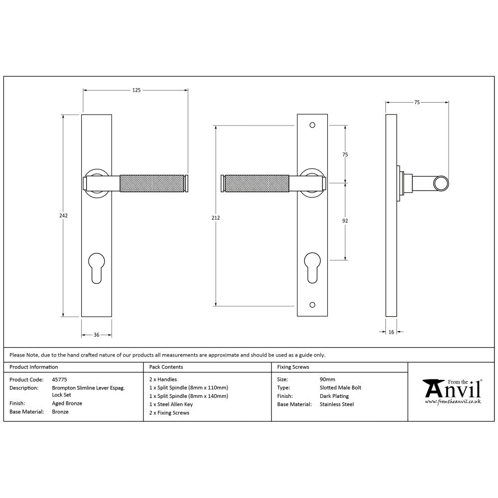 From The Anvil - Aged Bronze Brompton Slimline Lever Espag. Lock Set | Sku. 45775 | Trade Door Handles.