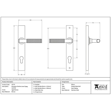 From The Anvil - Aged Bronze Brompton Slimline Lever Espag. Lock Set | Sku. 45775 | Trade Door Handles.
