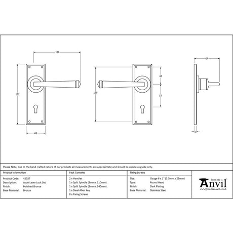 From The Anvil - Polished Bronze Avon Lever Lock Set | Sku. 45787 | Trade Door Handles.