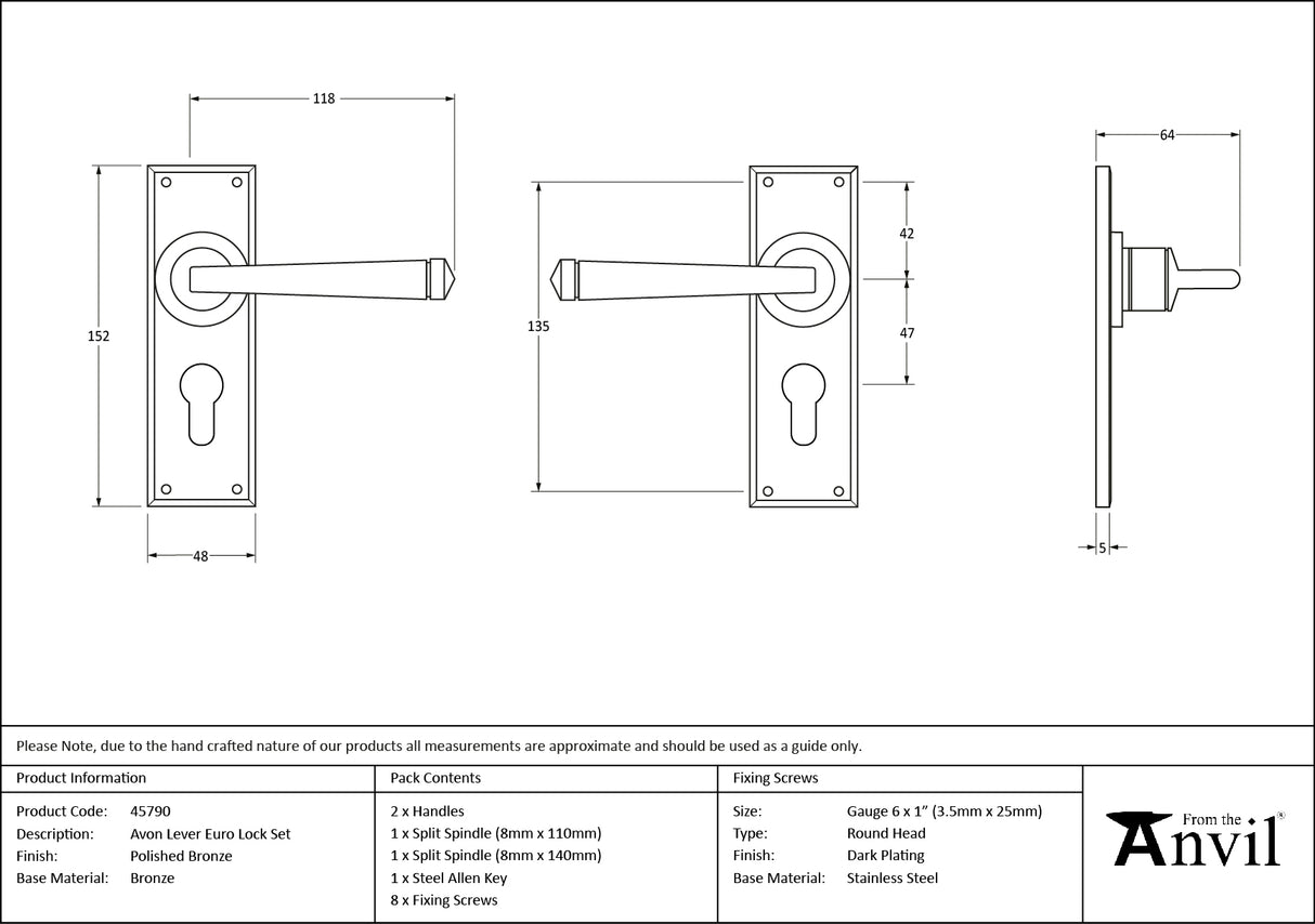 From The Anvil - Polished Bronze Avon Lever Euro Lock Set | Sku. 45790 | Trade Door Handles.