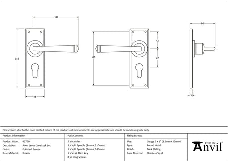 From The Anvil - Polished Bronze Avon Lever Euro Lock Set | Sku. 45790 | Trade Door Handles.
