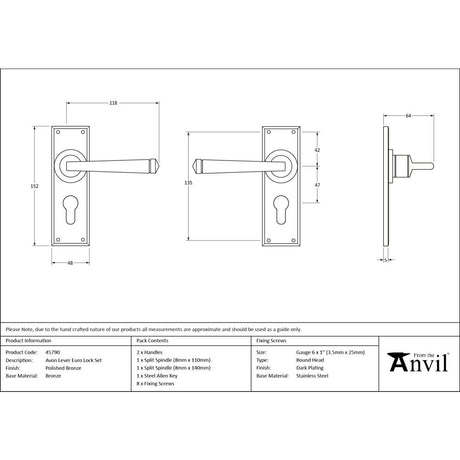From The Anvil - Polished Bronze Avon Lever Euro Lock Set | Sku. 45790 | Trade Door Handles.