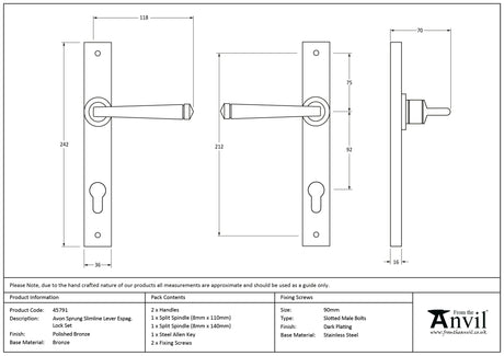 From The Anvil - Polished Bronze Avon Slimline Lever Espag. Lock Set | Sku. 45791 | Trade Door Handles.