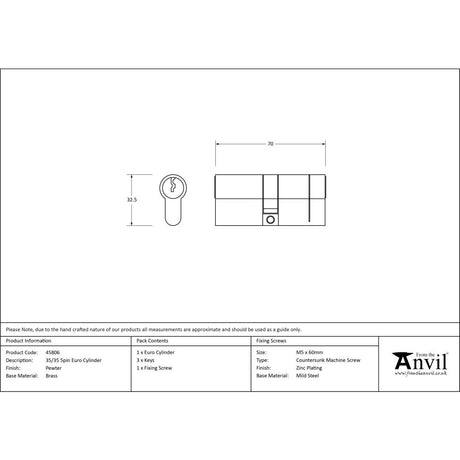 From The Anvil - Pewter 35/35 5pin Euro Cylinder | Sku. 45806 | Trade Door Handles.