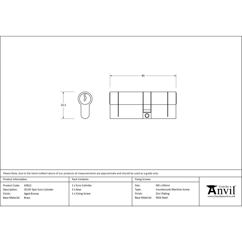 From The Anvil - Aged Bronze 35/45 5pin Euro Cylinder | Sku. 45812 | Trade Door Handles.