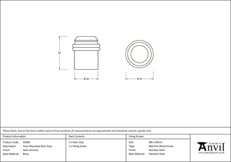 From The Anvil - Satin Chrome Floor Mounted Door Stop | Sku. 45909 | Trade Door Handles.