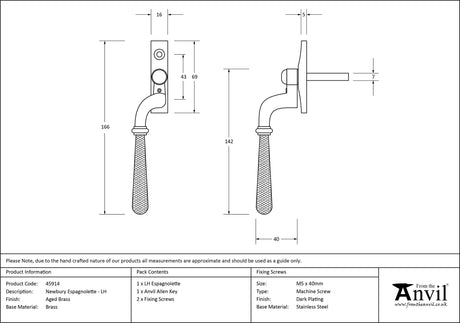 From The Anvil - Aged Brass Hammered Newbury Espag - LH | Sku. 45914 | Trade Door Handles.