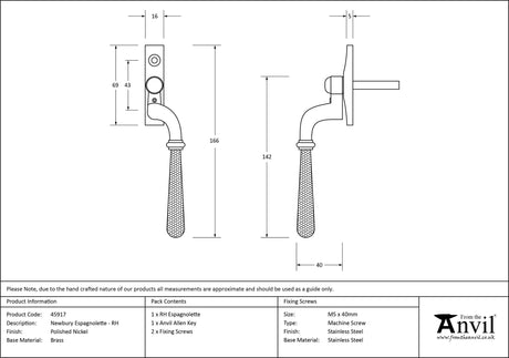 From The Anvil - Polished Nickel Hammered Newbury Espag - RH | Sku. 45917 | Trade Door Handles.
