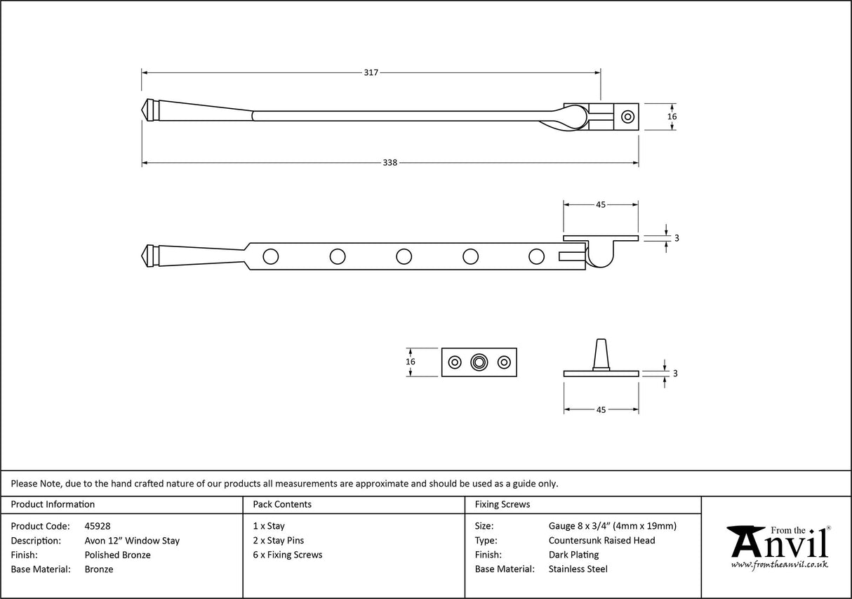 From The Anvil - Polished Bronze 12" Avon Stay | Sku. 45928 | Trade Door Handles.