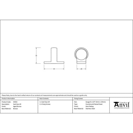 From The Anvil - Aged Bronze Sash Eye Lift | Sku. 45933 | Trade Door Handles.