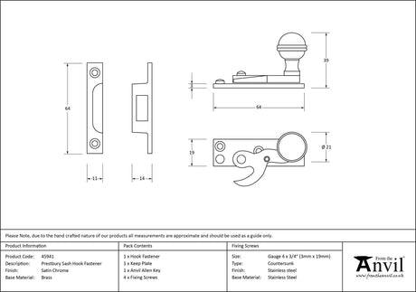 From The Anvil - Satin Chrome Prestbury Sash Hook Fastener | Sku. 45941 | Trade Door Handles.