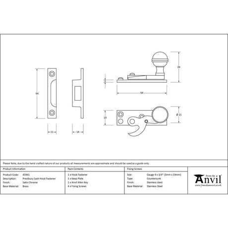From The Anvil - Satin Chrome Prestbury Sash Hook Fastener | Sku. 45941 | Trade Door Handles.