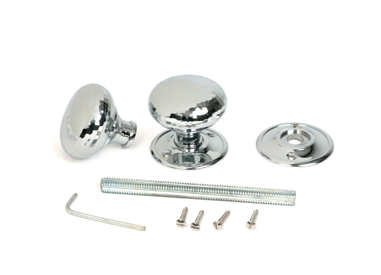 From The Anvil - Polished Chrome Hammered Mushroom Mortice/Rim Knob Set | Sku. 46033 | Trade Door Handles.
