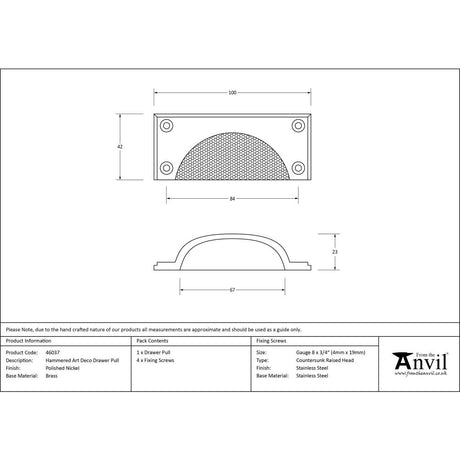 From The Anvil - Polished Nickel Hammered Art Deco Drawer Pull | Sku. 46037 | Trade Door Handles.