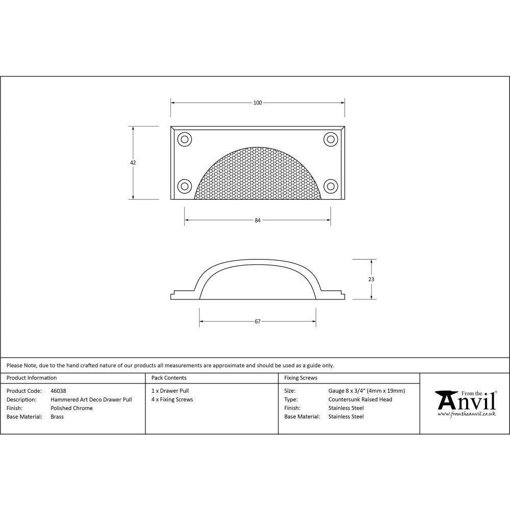 From The Anvil - Polished Chrome Hammered Art Deco Drawer Pull | Sku. 46038 | Trade Door Handles.