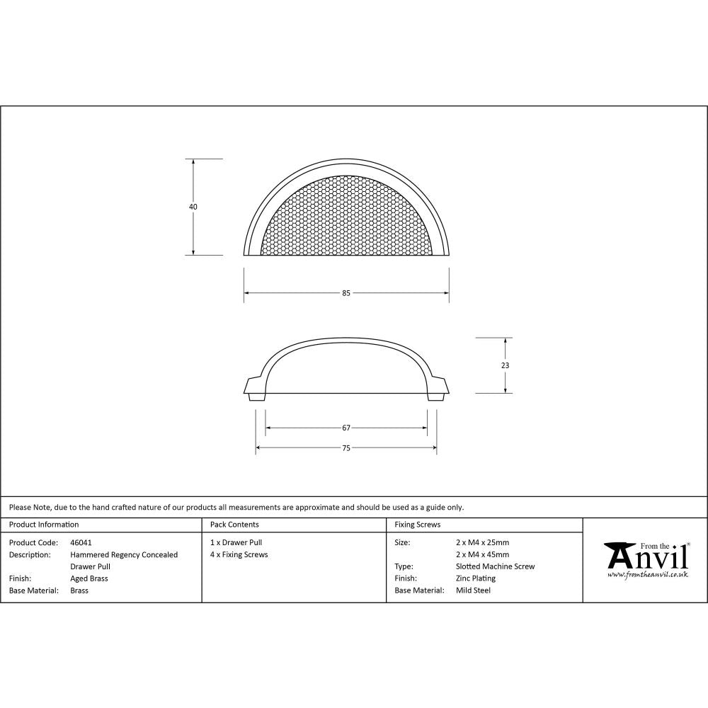 From The Anvil - Aged Brass Hammered Regency Concealed Drawer Pull | Sku. 46041 | Trade Door Handles.