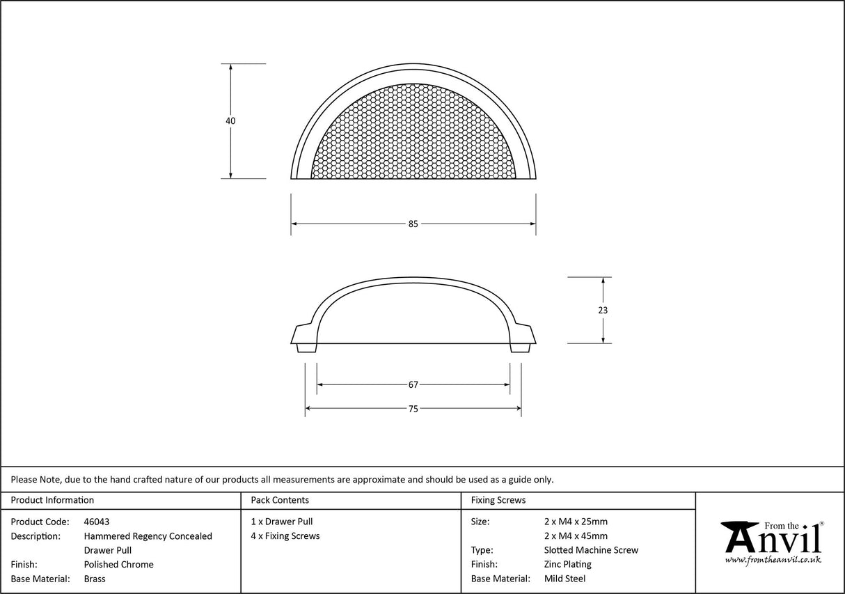 From The Anvil - Polished Chrome Hammered Regency Concealed Drawer Pull | Sku. 46043 | Trade Door Handles.