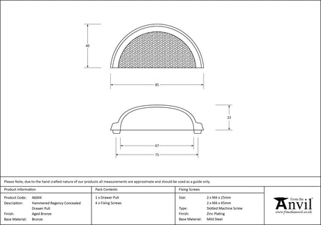 From The Anvil - Aged Bronze Hammered Regency Concealed Drawer Pull | Sku. 46044 | Trade Door Handles.