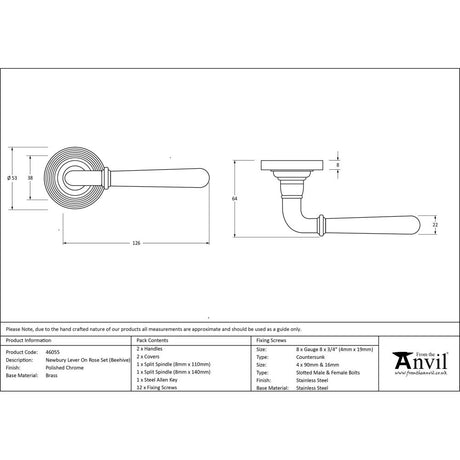 From The Anvil - Polished Chrome Newbury Lever on Rose Set (Beehive) | Sku. 46055 | Trade Door Handles.