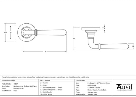From The Anvil - Polished Nickel Newbury Lever on Rose Set (Plain) | Sku. 46057 | Trade Door Handles.