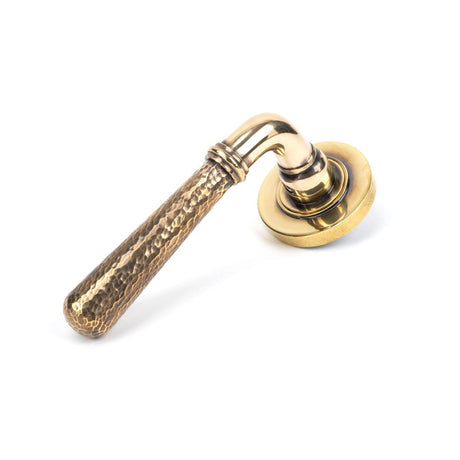 From The Anvil - Aged Brass Hammered Newbury Lever on Rose Set (Plain) | Sku. 46069 | Trade Door Handles.